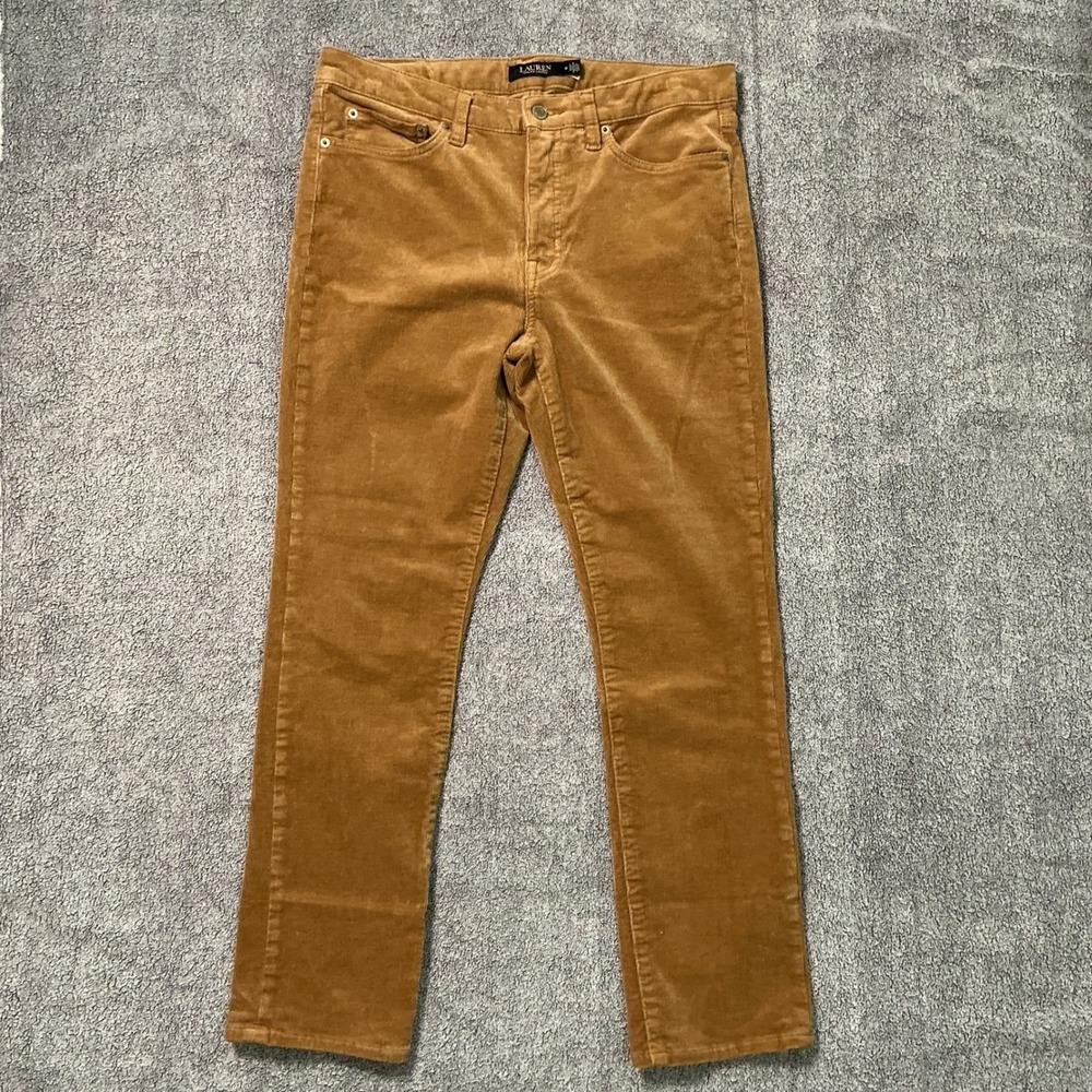 Lauren Ralph Lauren Womens Tan Corduroy Straight Leg Pants Size 12 Camel Stretch